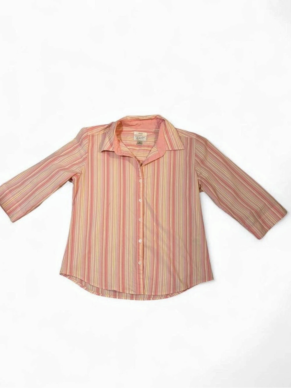 Christopher & Banks Striped Button Down Shirt in Pink & Yellow Size Medium